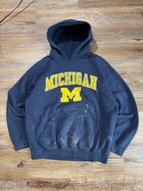 Vintage Michigan Navy Blue Pullover Hoodie with Yellow Logo